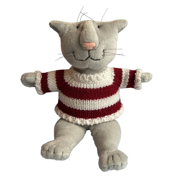 Edward Gorey Vintage Plush Cat Red & White Striped Sweater 10